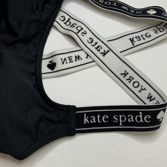Kate Spade Black White Treasure Beach Logo Bikini Top Sports Bra Size Small - Picture 6 of 13